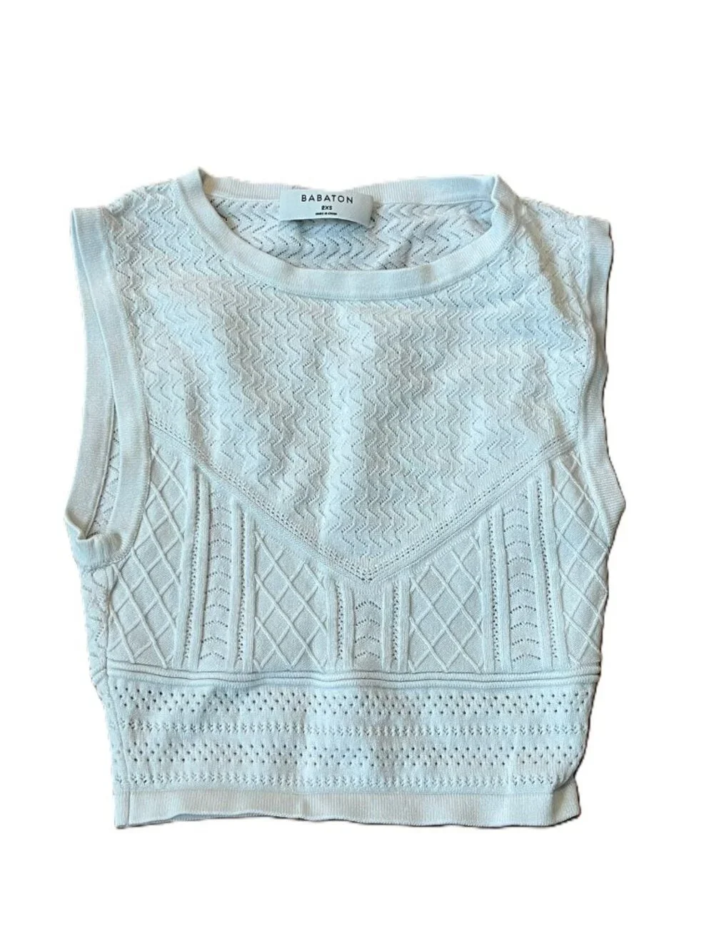 Aritzia Babaton Pointelle Cropped Tank Top White Woven Knit Size XXS - Picture 2 of 6